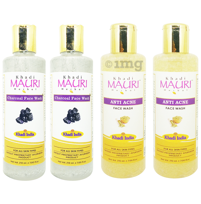 Khadi Mauri Herbal Combo Pack of Anti Acne & Charcoal Face Wash (210ml Each)