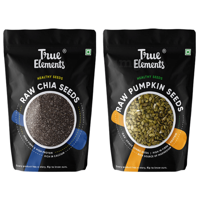 True Elements Combo Pack of Raw Chia Seeds and Raw Pumpkin Seeds for Great Digestive Health (150gm Each)