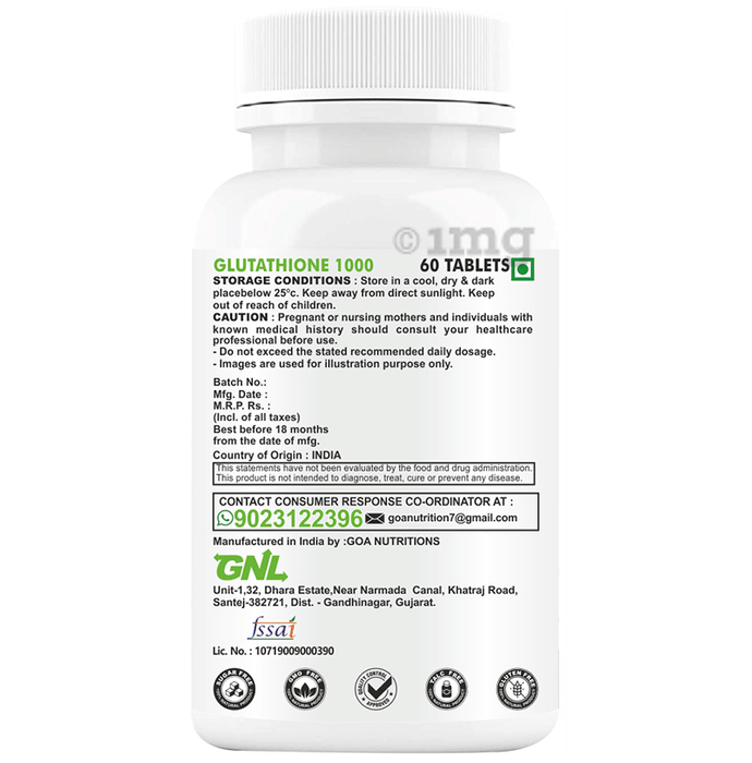 Goa Nutritions Glutathione 1000 Enteric Coated Sustained ...