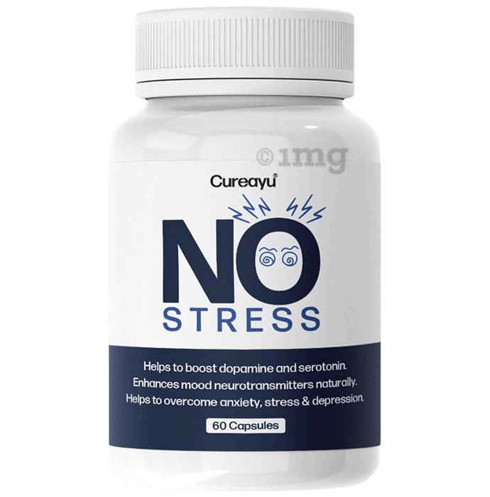 Cureayu No Stress Ayurvedic Capsule | For Improved Mental Health | Natural Stress Reliever | Calms Mind | Improves Anxiety & Depression | Potent Mood Enhancer | 100 % Herbal