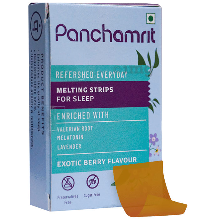 Panchamrit Melatonin-5mg Strip for Sleep with Ayurvedic Herbs| Natural Sleep Aid (30 Each) Exotic Berry