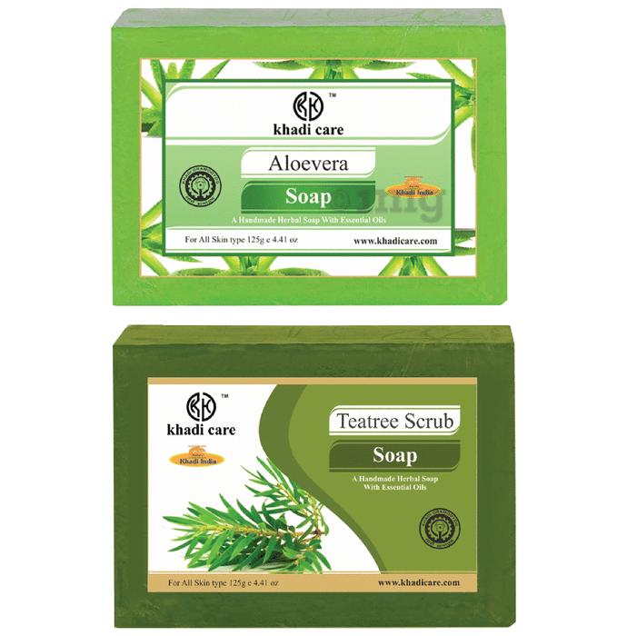 Khadi Care Combo Pack of Herbal Aloevera Soap & Teatree Scrub Soap (125gm Each)