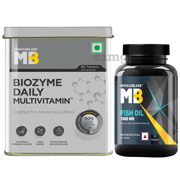 MuscleBlaze Combo Pack of Biozyme Daily Multivitamin 90 Tablet & Fish Oil 1000mg 30 Soft Gelatin Capsule