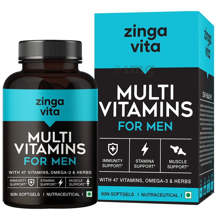 Zingavita Multivitamin For Men with Vitamins, Minerals, Omega 3 & Herbs | For Immunity, Stamina & Muscle Support | Bone, Joint & Muscle Care