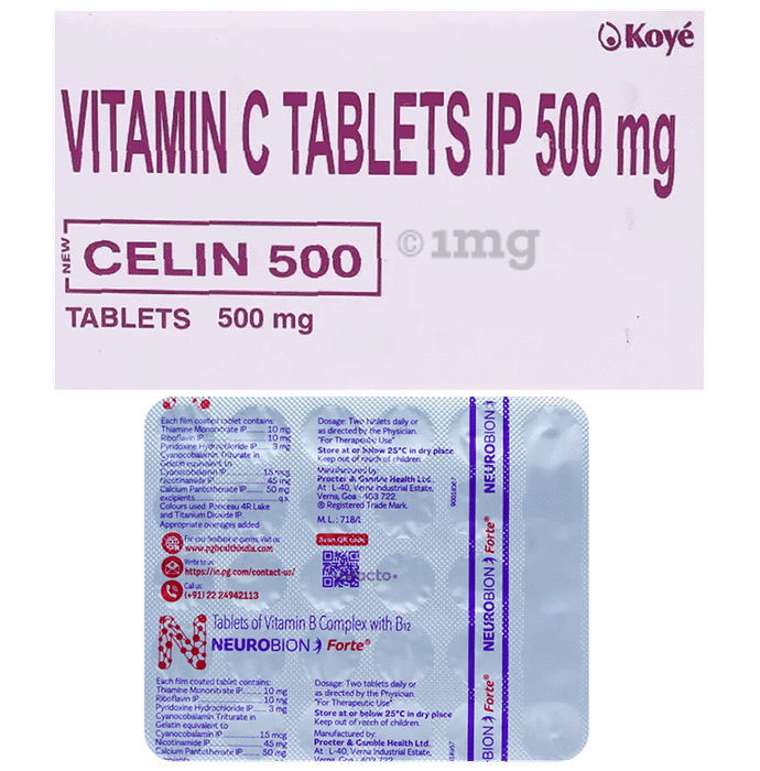 Combo Pack of Neurobion Forte Tablet (30) & New Celin 500 Tablet (25)