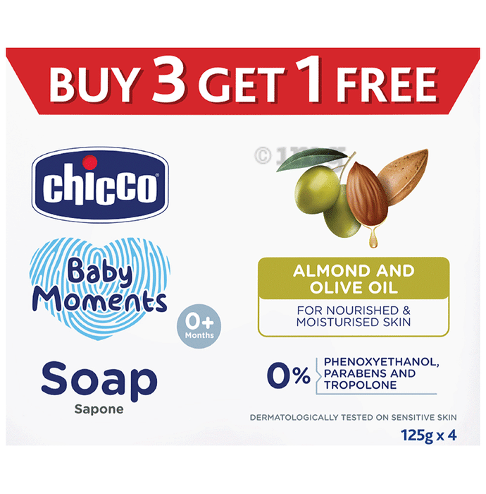 Chicco Baby Moments Almond & Olive Oil Soap 125gm (Buy 3 Get 1 Free)