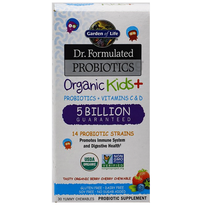 Garden of Life Dr. Formulated Probiotics Organic Kids+ Probiotics+Vitamin C & D Chewables Gluten and Sugar Free