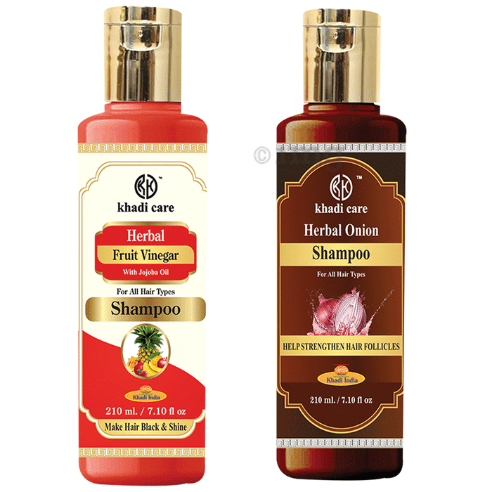 Khadi Care Combo Pack of Fruit Vinegar Shampoo & Herbal Onion Shampoo (210ml Each)