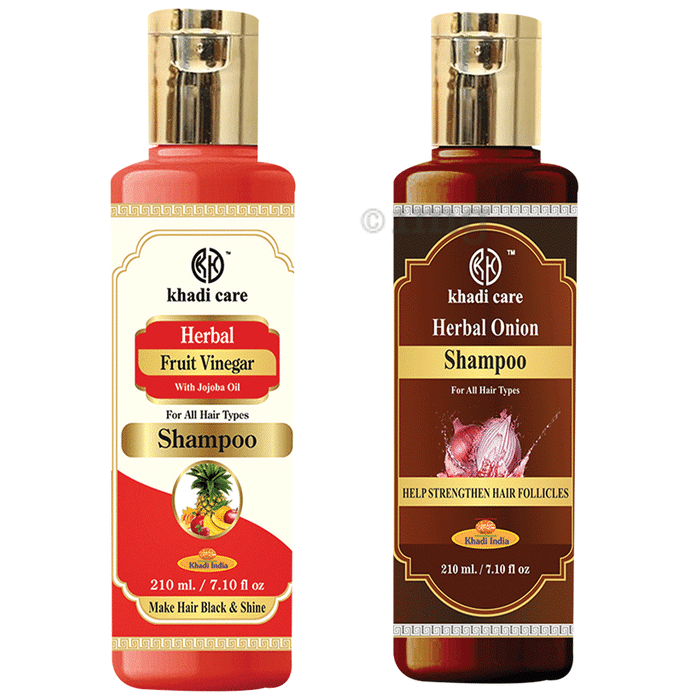 Khadi Care Combo Pack of Fruit Vinegar Shampoo & Herbal Onion Shampoo (210ml Each)