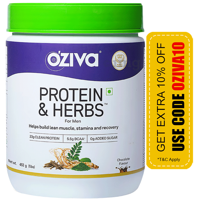 Oziva Protein & Herbs for Men | For Muscle Building, Stamina & Recovery | Chocolate
