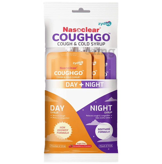 Nasoclear Coughgo Cough & Cold Syrup for Day & Night (10ml Each) Strawberry Sugar Free
