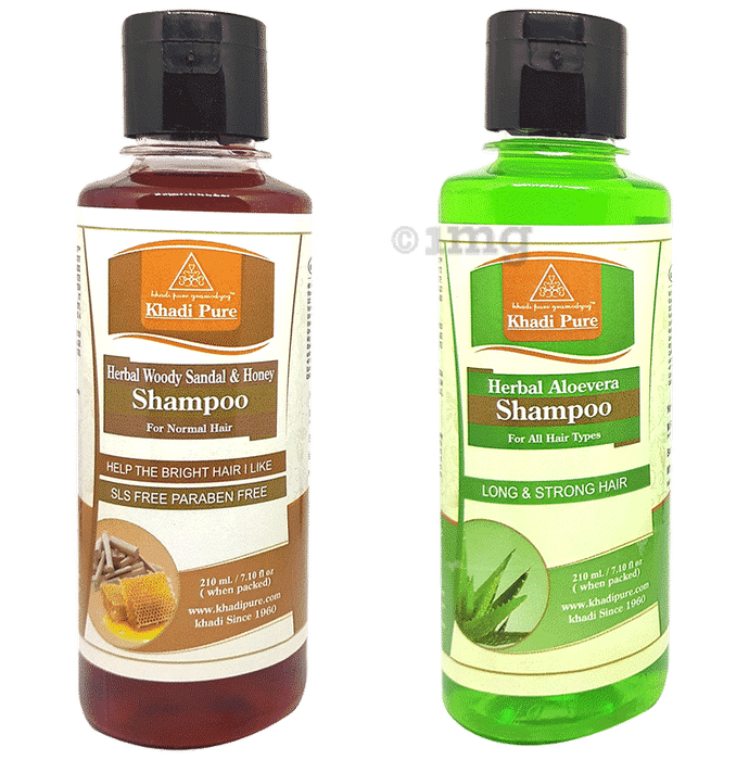 Khadi Pure Combo Pack of Herbal Aloevera Shampoo & Herbal Woody Sandal & Honey Shampoo (210ml Each)