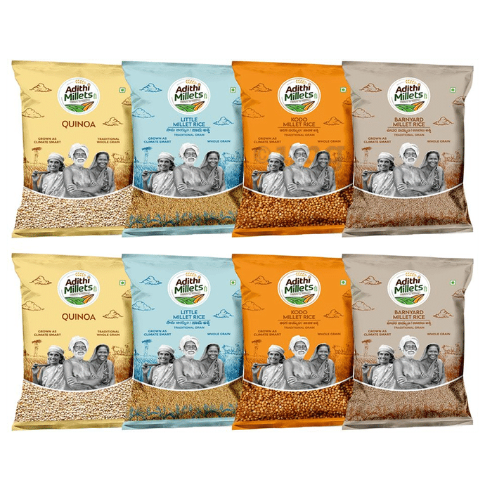 Adithi Millets Combo Pack of 2 Quinoa,2 Little,2 Kodo ,2 Barniyard (500gm Each)