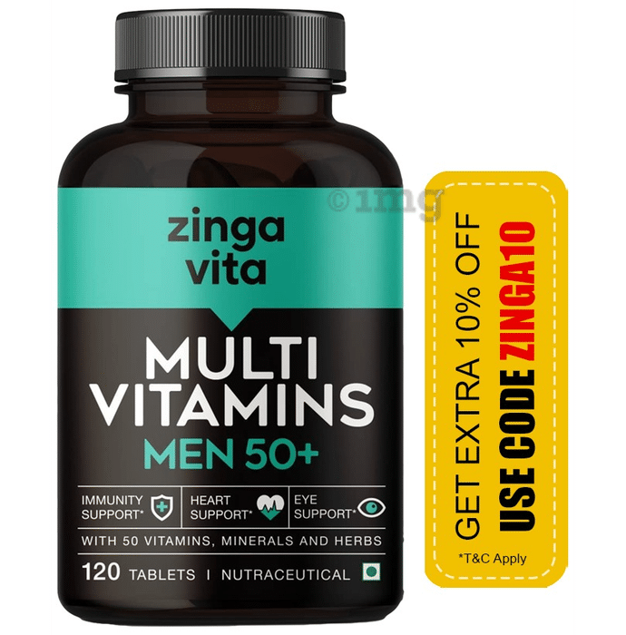 Zingavita Multivitamin Tablet for Men 50+ with 50 Vitamins , Minerals & Herbs For Immunity , Heart and Eye Support