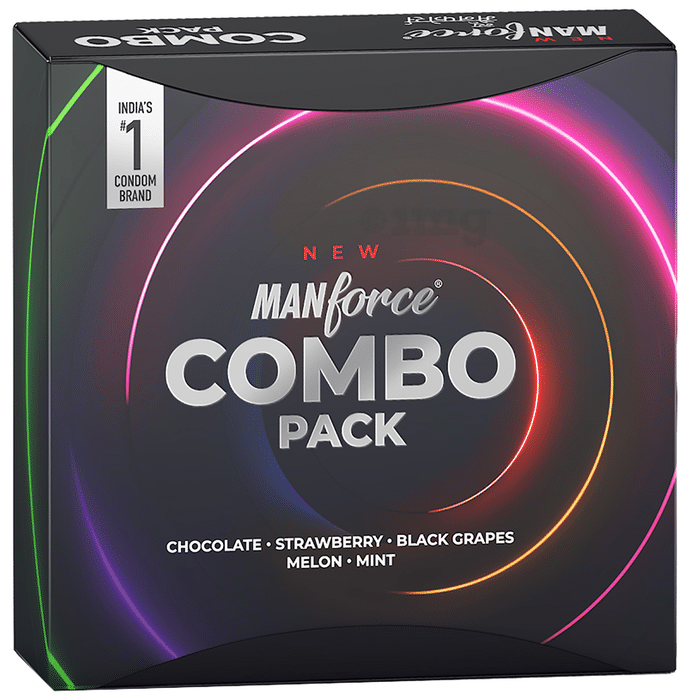 Manforce Combo Lubricated Dotted Condom (4 Each) Chocolate, Strawberry, Black Grapes, Melon & Mint