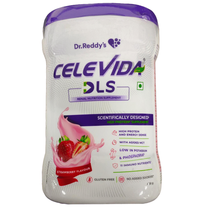 Dr Reddy's Celevida DLS Powder with Added MCT, Protein & Energy for Renal Nutrition | Gluten Free | Flavour Strawberry