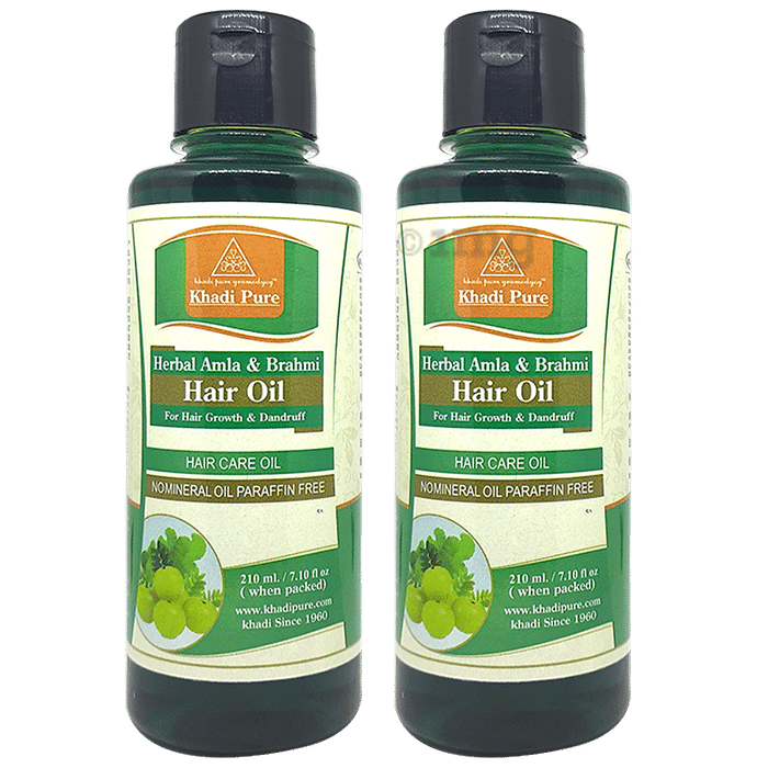 Khadi Pure Herbal Amla & Brahmi Paraben Free Hair Oil (210ml Each)