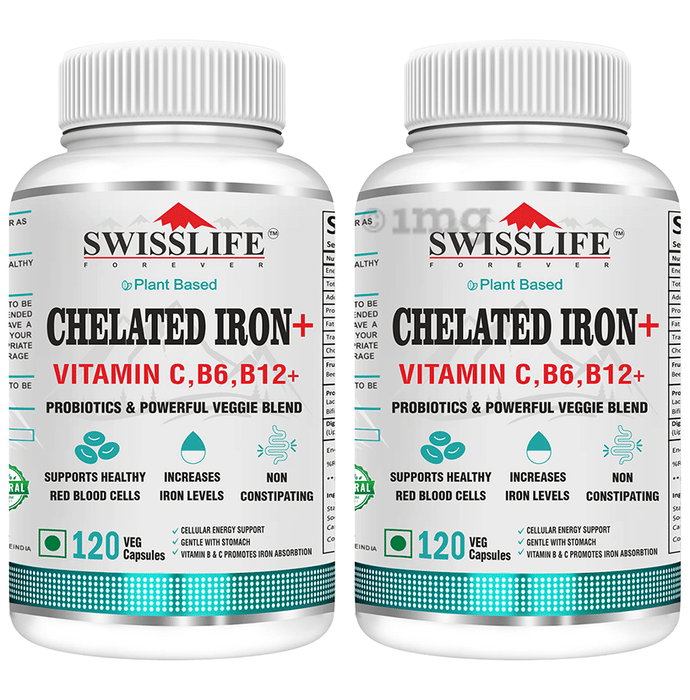 SWISSLIFE FOREVER Chelated Iron + Vitamin C, B6, B12 Veg Capsule (120 Each)