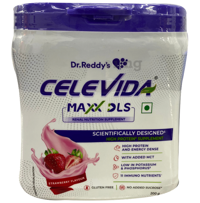 Dr Reddy's Celevida Maxx DLS High Protein for Renal Nutrition | Flavour Powder Strawberry