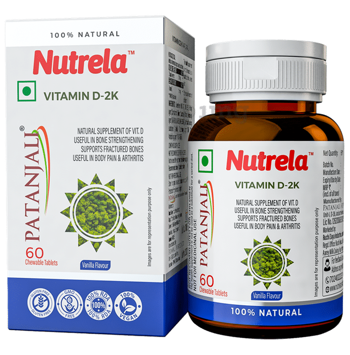 Patanjali Nutrela Vitamin D 2K for Bone Health | Flavour Vanilla Chewable Tablet