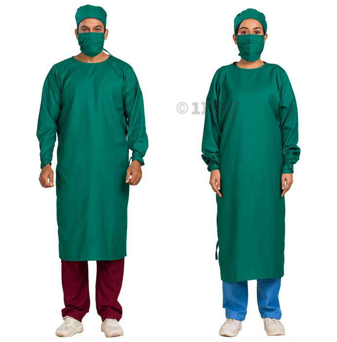 Agarwals Unisex Reusable OT Surgeons Gown with Cap & Mask Universal Green