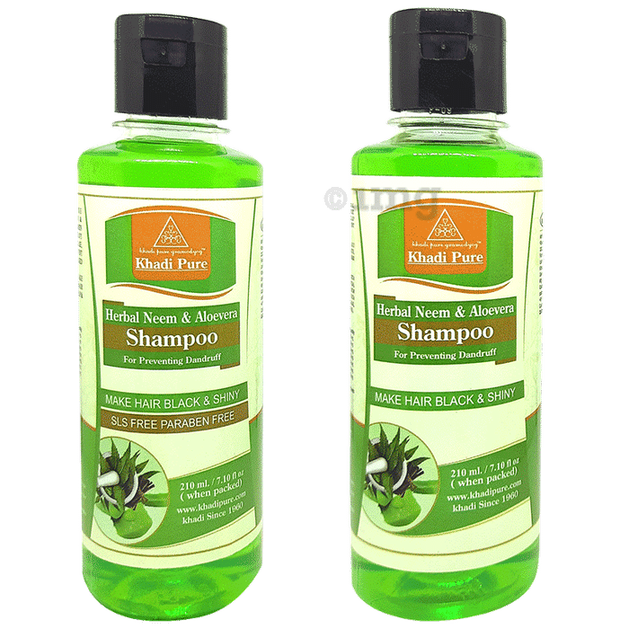 Khadi Pure Combo Pack of Herbal Neem Aloevera Shampoo & Herbal Neem & Aloevera Shampoo SLS Free & Paraben Free (210ml Each)