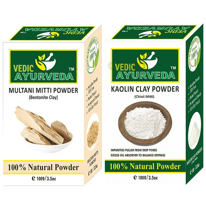 Vedic Ayurveda Combo Pack of Kaolin Clay Powder & Multani Mitti Powder (100gm Each)