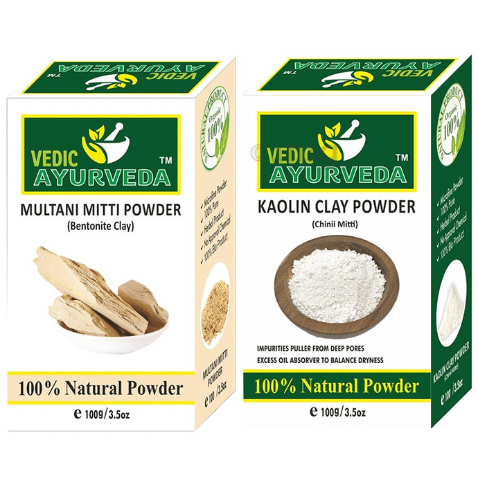 Vedic Ayurveda Combo Pack of Kaolin Clay Powder & Multani Mitti Powder (100gm Each)