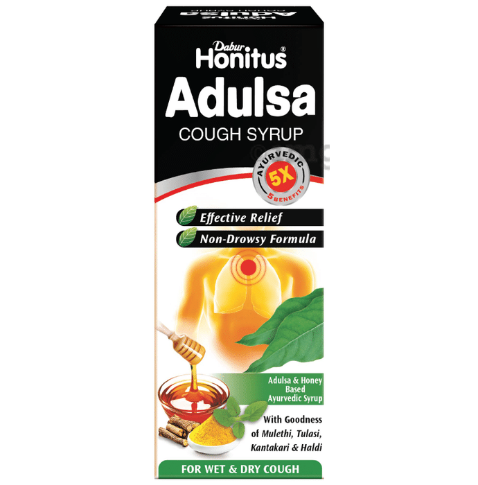 Dabur Honitus Adulsa Cough Syrup | 5X Adulsa Power | Cough, Cold, Sore Throat Relief Syrup