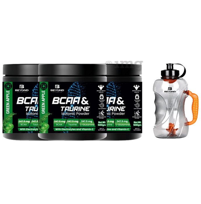 Beyond Fitness Bcaa & Taurine Isotonic Powder with Electrolytes and Vitamin C (500gm Each) with Gallon Bottle 1500ml