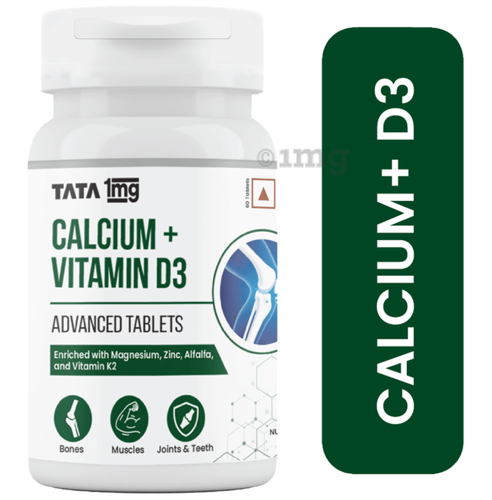 Tata 1mg Calcium + Vitamin D3, Zinc, Magnesium and Alfalfa Tablet, Joint Support, Bones Health, Immunity & Energy Support