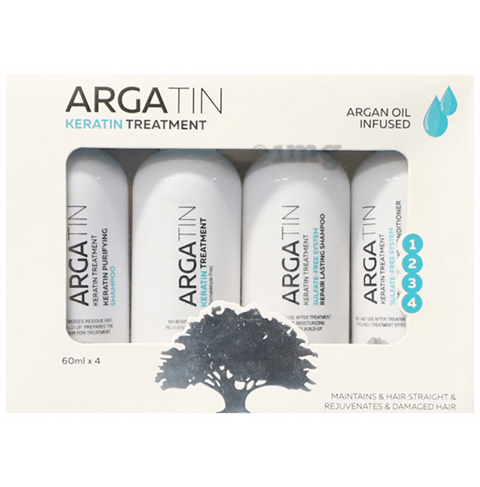 Argatin Monodose Kit Keratin Smoothing Treatment Cream, Purifying Shampoo, Professional Keratin