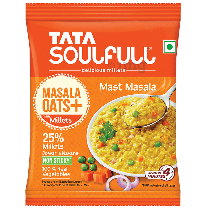 Tata Soulfull Masala Oats + with Millets Real Vegetables, 25% Millets, Non Sticky Mast Masala