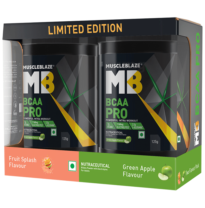 MuscleBlaze BCAA Pro Two Flavour Pack | With Glutamine & Electrolytes | Flavour Fruit Splash & Green Apple