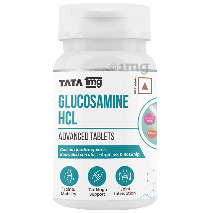 Tata 1mg Glucosamine HCL 1500 mg Tablet for Joint Health with Boswellia Serrata, Collagen Peptide, L-Arginine | Supports in Building Cartilage, Relieves Pain & Inflammation in Joints