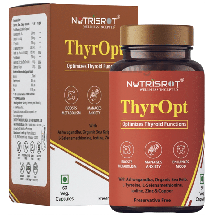 Nutrisrot ThyrOpt Veg Capsule, Helps Optimize Thyroid Function, Metabolism & Mood Booster