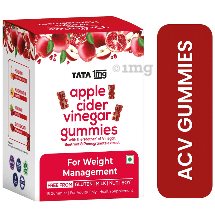 Tata 1mg Apple Cider Vinegar Gummies with the ‘Mother’ of Vinegar, Beetroot & Pomegranate Extract for Weight Management