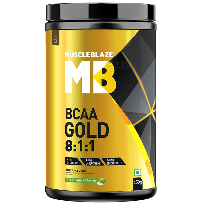 MuscleBlaze Green Apple BCAA Gold 8:1:1 with Leucine, Glutamine & Electrolytes |