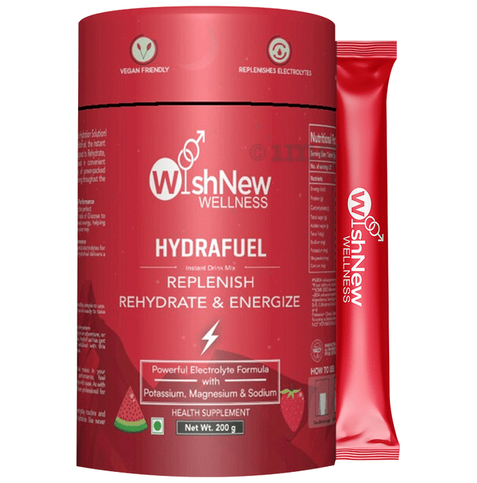 Wishnew Wellness Hydrafuel Replenish, Rehydrate & Energize with Potassium, Magnesium & Sodium Sachet (10gm Each) Sachet Strawberry & Watermelon