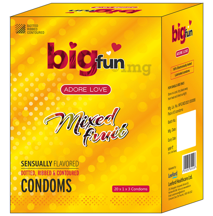 Bigfun Sensually Flavored Dotted, Ribbed & Contoured Condom Mixed Fruit