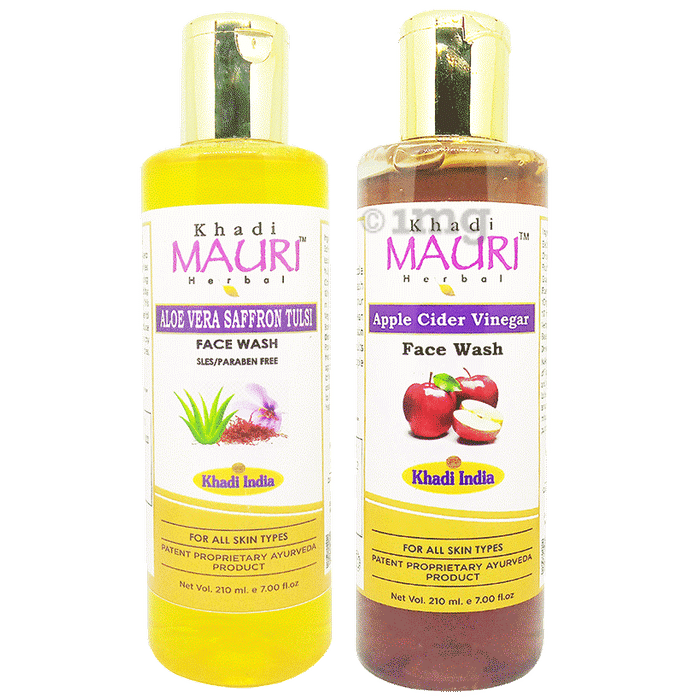 Khadi Mauri Herbal Combo Pack of Aloe Vera Saffron Tulsi & Apple Cidar Face Wash (210ml Each)