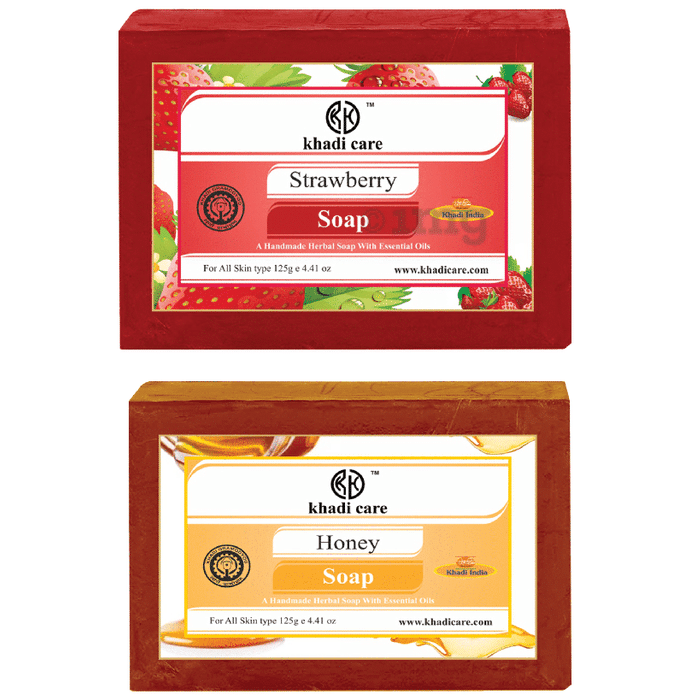 Khadi Care Combo Pack of Herbal Strawberry Soap & Honey Soap (125gm Each)