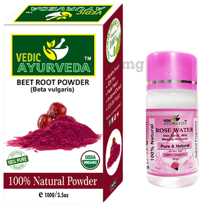 Vedic Ayurveda Combo Pack of Beet Root Powder (100gm) with Rose water (60ml)