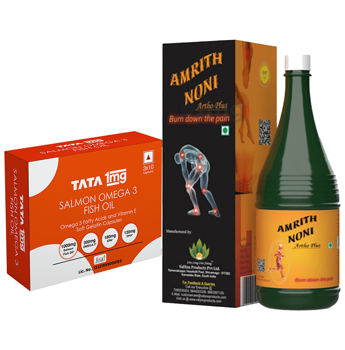 Combo Pack of Amrith Noni Artho Plus (750ml) & Tata 1mg Salmon Omega 3 Fish Oil Capsule (30)