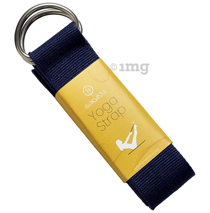 Sarveda Yoga Belt Organic Cotton Strap for Stretching Navy Blue