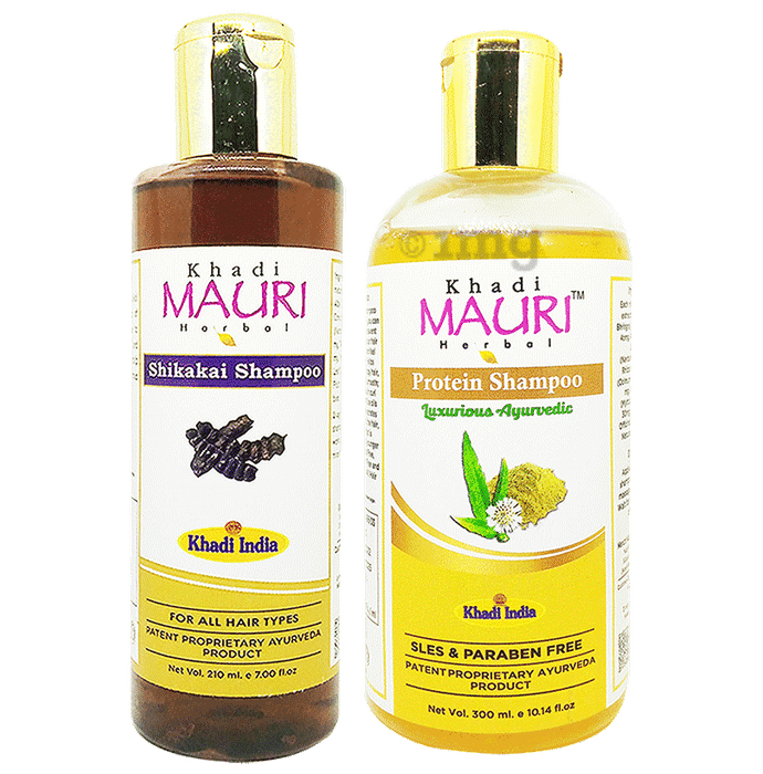 Khadi Mauri Herbal Combo Pack of Protein (300ml) & Shikakai (210ml) Shampoo
