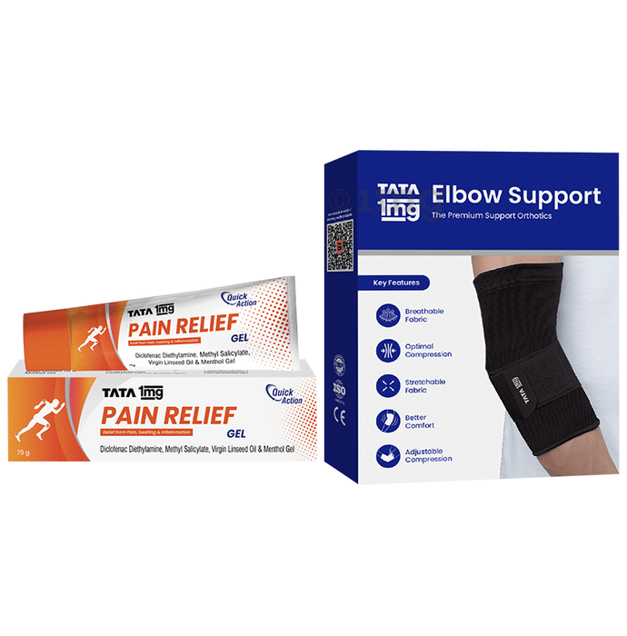 Combo Pack of Tata 1mg Elbow Support Medium & Tata 1mg Pain Relief Gel (75gm)