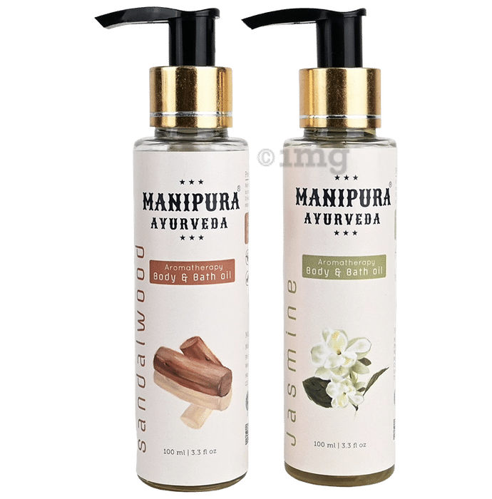 Manipura Ayurveda Combo Pack of Sandalwood & Jasmine Aromatherapy Body & Bath Oil (100ml Each)