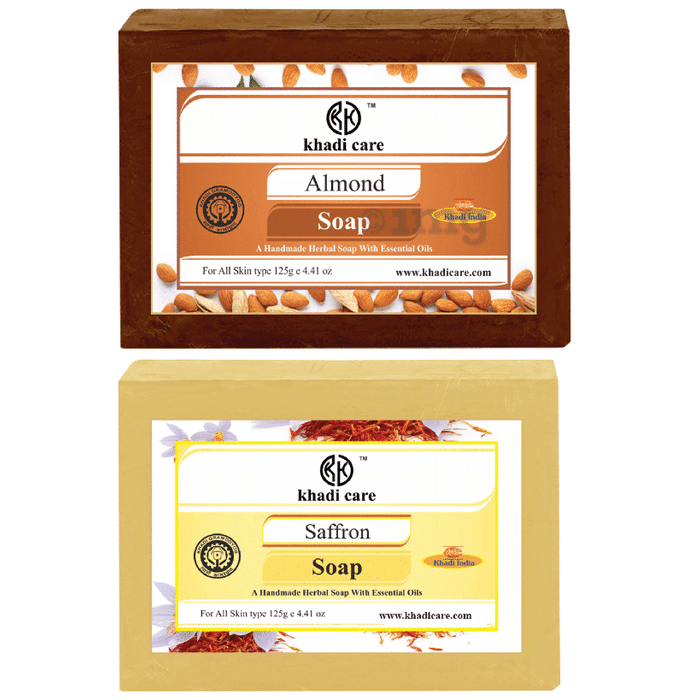 Khadi Care Combo Pack of Herbal Almond Soap & Saffron Soap (125gm Each)
