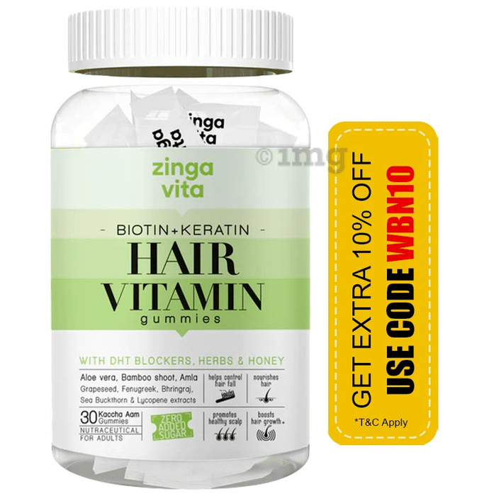 Zingavita Biotin + Keratin Hair Gummies with Honey for Stronger Hair Kaccha Aam